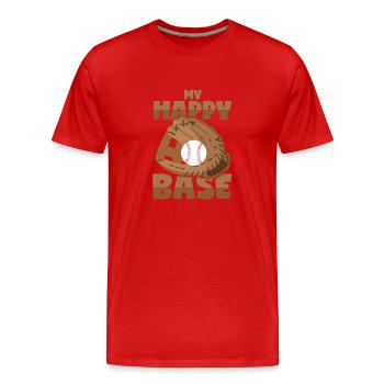 Baseball - Happy Place - Wortwitz - Männer Premium Bio T-Shirt - Rot - Vorne - Damien (186cm)