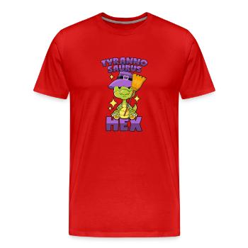 Tyrannosaure hexagonal - T-shirt bio Premium Homme - rouge - Devant - Damien (186cm)