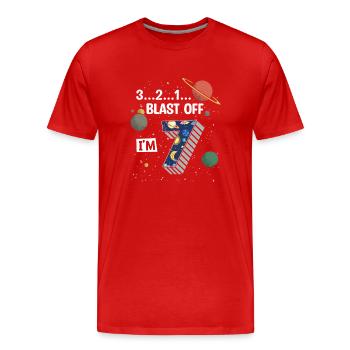 Blast Off J’ai 7 ans, 7ème anniversaire - T-shirt bio Premium Homme - rouge - Devant - Damien (186cm)