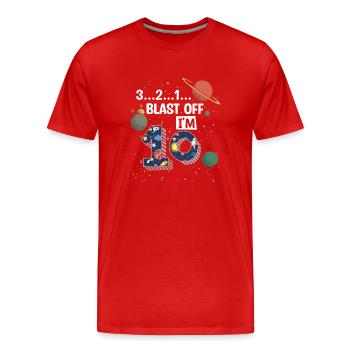 Blast Off J’ai 10 ans, 10e anniversaire - T-shirt bio Premium Homme - rouge - Devant - Damien (186cm)