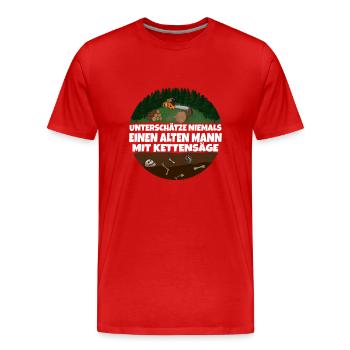 Kettensäge Alter Mann mit Säge - Männer Premium Bio T-Shirt - Rot - Vorne - Damien (186cm)