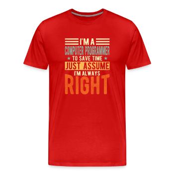 Programmeur - T-shirt bio Premium Homme - rouge - Devant - Damien (186cm)