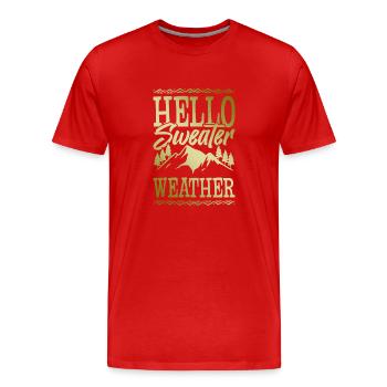 Bonjour Sweater Météo - T-shirt bio Premium Homme - rouge - Devant - Damien (186cm)