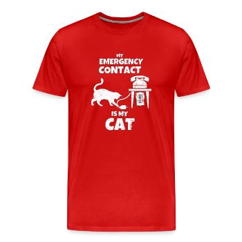 Forever Alone Introvert Cat Owner Emergency Call - Men's Premium Organic T-Shirt - red - Front - Damien (186cm)