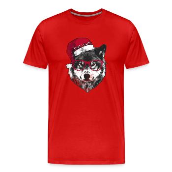 Mürrischer Weihnachtswolf - Männer Premium Bio T-Shirt - Rot - Vorne - Damien (186cm)