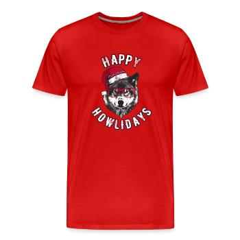 Happy Howlidays – Grumpy Christmas Wolf - Men's Premium Organic T-Shirt - red - Front - Damien (186cm)