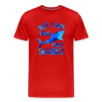 Nur ein Junge, der Haie liebt - Männer Premium Bio T-Shirt - Rot - Vorne - Damien (186cm)