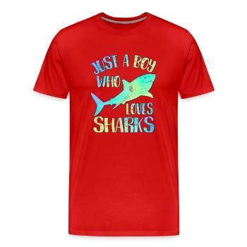 Nur ein Junge, der Haie liebt - Männer Premium Bio T-Shirt - Rot - Vorne - Damien (186cm)