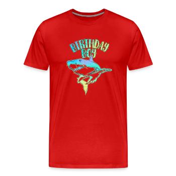 Birthday Boy - Thème Requin - T-shirt bio Premium Homme - rouge - Devant - Damien (186cm)