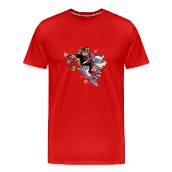 Requin de Noël Père Noël Père Noël - T-shirt bio Premium Homme - rouge - Devant - Damien (186cm)