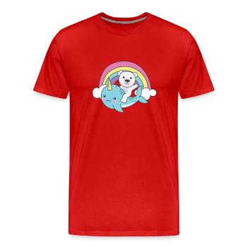 Narwhal Polar Bear Ocean Unicorn kawaii Rainbow - Men's Premium Organic T-Shirt - red - Front - Damien (186cm)
