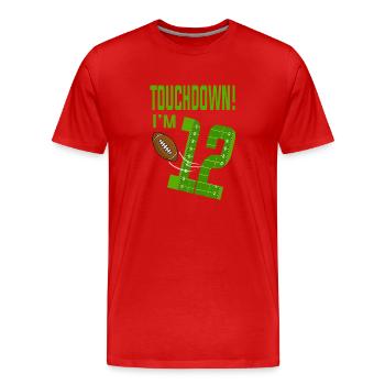 Fußballspieler Touchdown Ich bin 12 Fußball Geburtstag - Männer Premium Bio T-Shirt - Rot - Vorne - Damien (186cm)