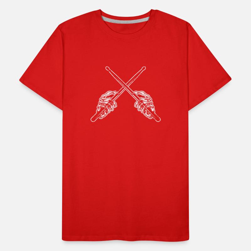 Drummer Drum Sticks Rock & Roll Skeleton Horns Per T-shirt bio Premium Homme