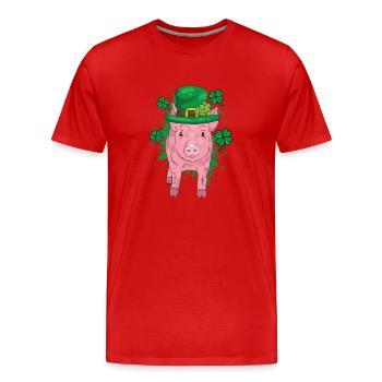 Kleeblatt Glücksschwein - Männer Premium Bio T-Shirt - Rot - Vorne - Damien (186cm)
