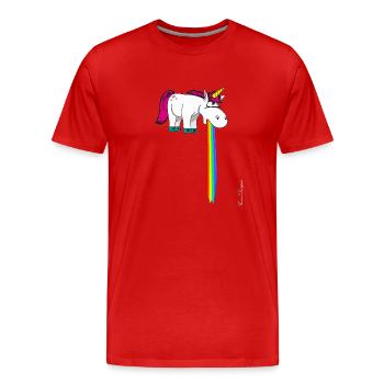 Cute unicorn vomits in the beam rainbow - Men's Premium Organic T-Shirt - red - Front - Damien (186cm)