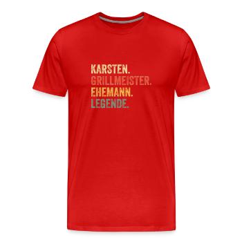 Karsten Grillmeister Ehemann Vorname Grillen - Männer Premium Bio T-Shirt - Rot - Vorne - Damien (186cm)