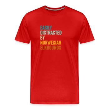 Easily Distracted By Norwegian Elkhounds - Men's Premium Organic T-Shirt - red - Front - Damien (186cm)