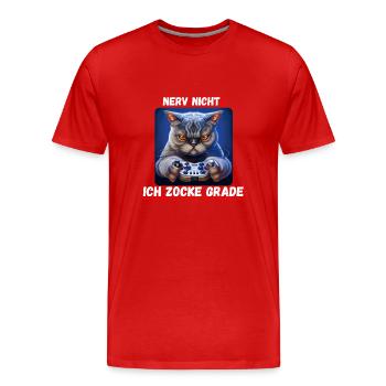 Nerv nicht - Ich zocke grade (Katze) - Männer Premium Bio T-Shirt - Rot - Vorne - Damien (186cm)