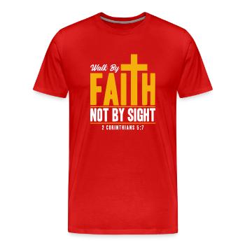 Walk By Faith Not By Sight - Men's Premium Organic T-Shirt - red - Front - Damien (186cm)