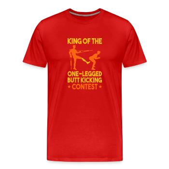Leg surgery wheelchair lost leg - Men's Premium Organic T-Shirt - red - Front - Damien (186cm)