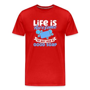 Savon Cadeau Savon Maison - T-shirt bio Premium Homme - rouge - Devant - Damien (186cm)