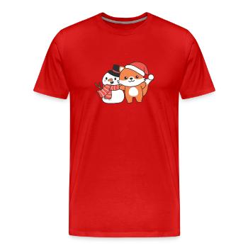 Fuchs mit Schneemann im Winter zu Weihnachten - Männer Premium Bio T-Shirt - Rot - Vorne - Damien (186cm)