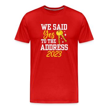 Nous avons dit oui à l’adresse 2023 - T-shirt bio Premium Homme - rouge - Devant - Damien (186cm)
