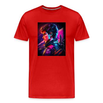 Retrowave Synthwave 80s Design - Männer Premium Bio T-Shirt - Rot - Vorne - Damien (186cm)