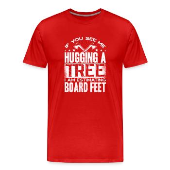 Étreinte d’arbres, travail du bois, menuisiers - T-shirt bio Premium Homme - rouge - Devant - Damien (186cm)