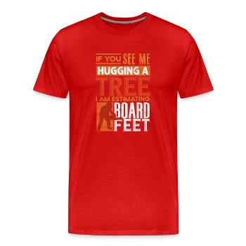 Étreinte d’arbres, travail du bois, menuisiers - T-shirt bio Premium Homme - rouge - Devant - Damien (186cm)