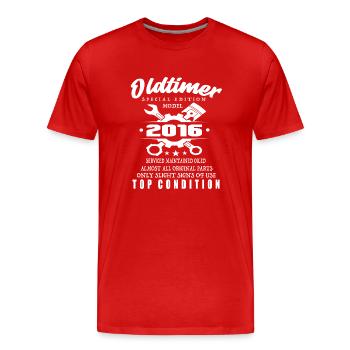 Oldtimer Special Edition Model 2016 Birthday - Men's Premium Organic T-Shirt - red - Front - Damien (186cm)