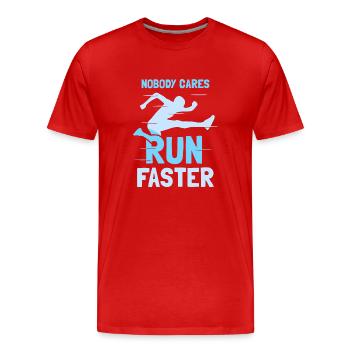 No one cares about running fast runners - Men's Premium Organic T-Shirt - red - Front - Damien (186cm)