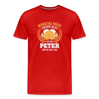 Peter Vorname Name Geburtstag Bier saufen - Männer Premium Bio T-Shirt - Rot - Vorne - Damien (186cm)