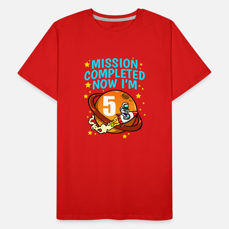 Space Birthday 5 Astronaut Planets Rocket Ship Men's Premium Organic T-Shirt