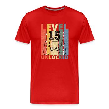 Level 15 Unlocked Funny Gamer Birthday Fifteen - Men's Premium Organic T-Shirt - red - Front - Damien (186cm)
