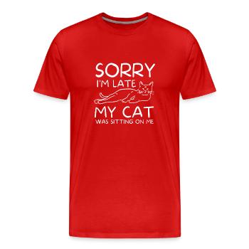Désolé d’être en retard, mon chat était assis sur moi - T-shirt bio Premium Homme - rouge - Devant - Damien (186cm)
