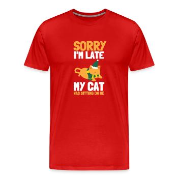 Désolé d’être en retard, mon chat était assis sur moi - T-shirt bio Premium Homme - rouge - Devant - Damien (186cm)