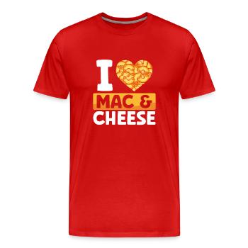 J’adore le macaroni au fromage - T-shirt bio Premium Homme - rouge - Devant - Damien (186cm)