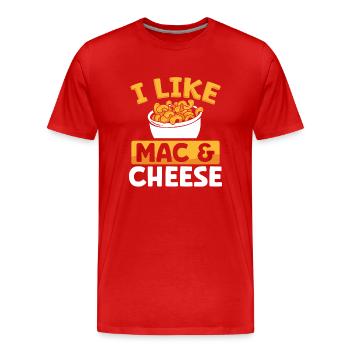 J’aime les macaronis au fromage - T-shirt bio Premium Homme - rouge - Devant - Damien (186cm)
