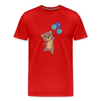 Bär fliegt mit Luftballons nach oben - Männer Premium Bio T-Shirt - Rot - Vorne - Damien (186cm)