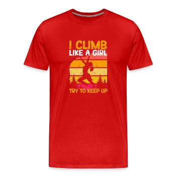 Grimper comme une fille - Rétro Rock en détresse - T-shirt bio Premium Homme - rouge - Devant - Damien (186cm)