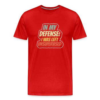 Laissé sans surveillance pour ma défense - T-shirt bio Premium Homme - rouge - Devant - Damien (186cm)