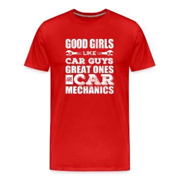 Automechaniker, Mechaniker, Automechaniker - Männer Premium Bio T-Shirt - Rot - Vorne - Damien (186cm)