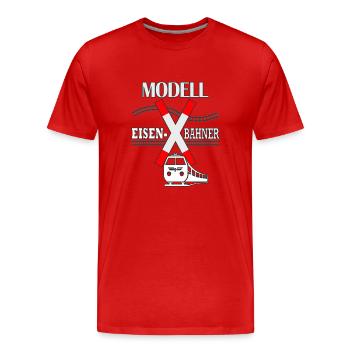 Conducteur de locomotive de chemin de fer miniature - T-shirt bio Premium Homme - rouge - Devant - Damien (186cm)