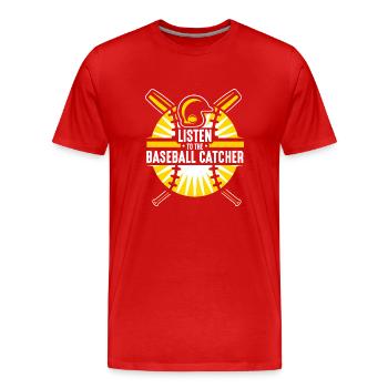 Écouter le receveur de baseball Hobby - T-shirt bio Premium Homme - rouge - Devant - Damien (186cm)