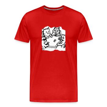 Cats Playing Cards - Männer Premium Bio T-Shirt - Rot - Vorne - Damien (186cm)
