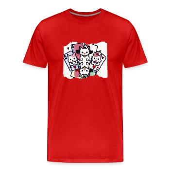 Cats Playing Cards - Männer Premium Bio T-Shirt - Rot - Vorne - Damien (186cm)