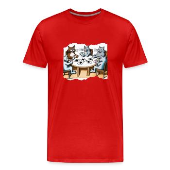 Cats Playing Cards - Männer Premium Bio T-Shirt - Rot - Vorne - Damien (186cm)