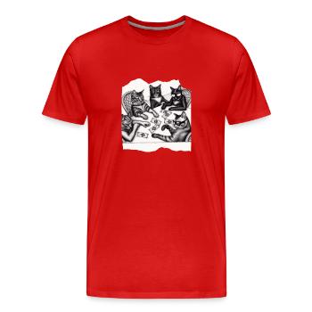 Cats Playing Cards - Männer Premium Bio T-Shirt - Rot - Vorne - Damien (186cm)