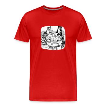 Cats Playing Cards - Männer Premium Bio T-Shirt - Rot - Vorne - Damien (186cm)